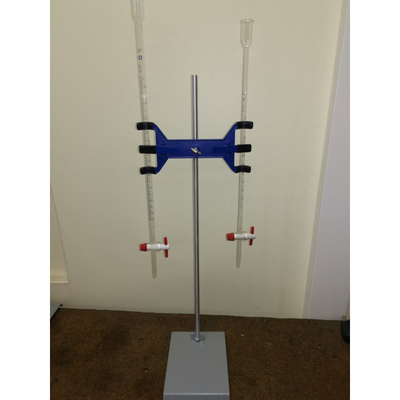 Complete Burette Stand (Base+Retort Rod+Double Burette Clamp) Grey/Bl